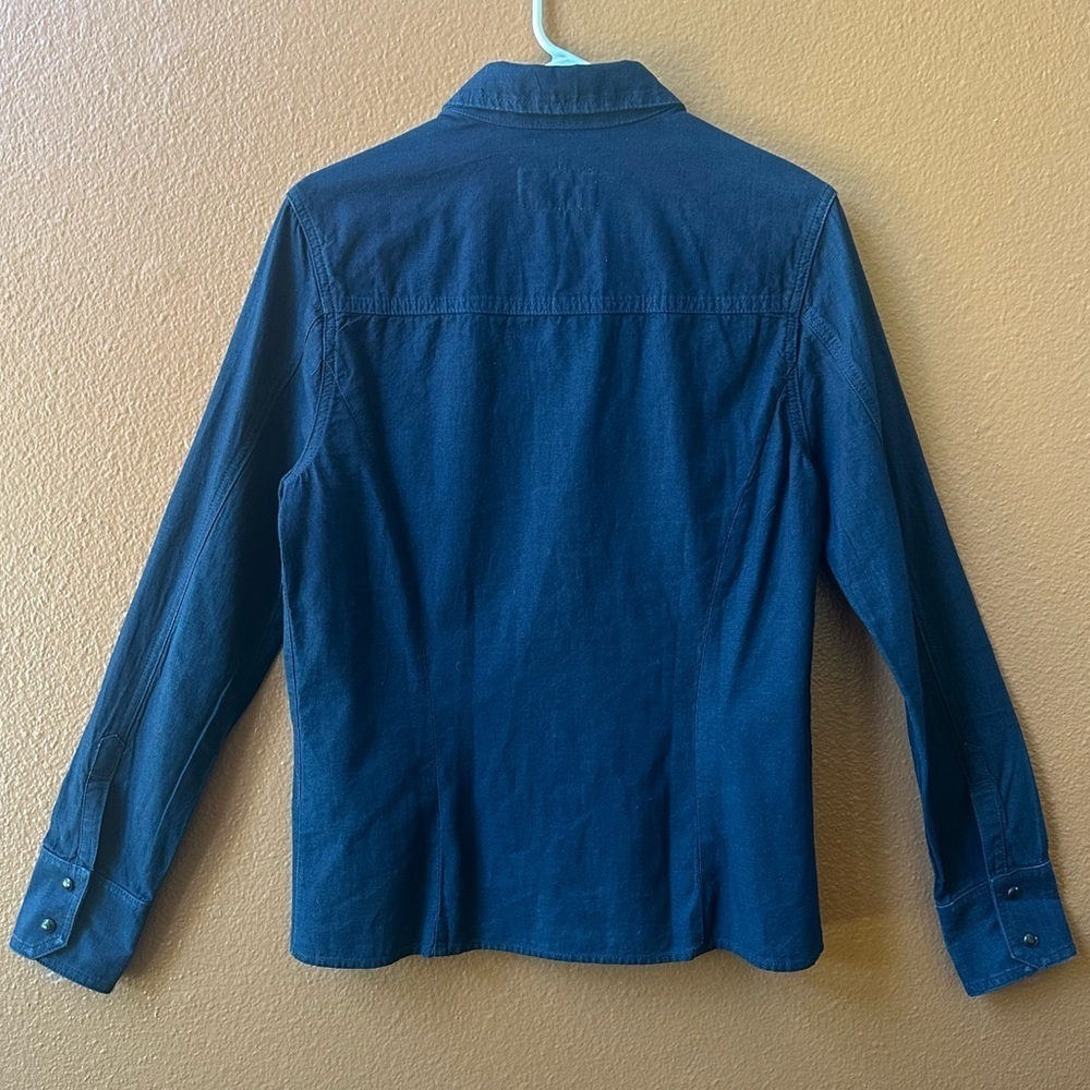 Rag & Bone Navy Blue Western Snap Front Shirt With Leather Trim Size Small - Picture 4 of 9